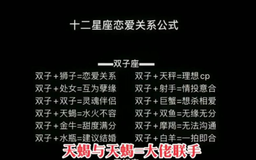 12星座恋爱关系公式哔哩哔哩bilibili