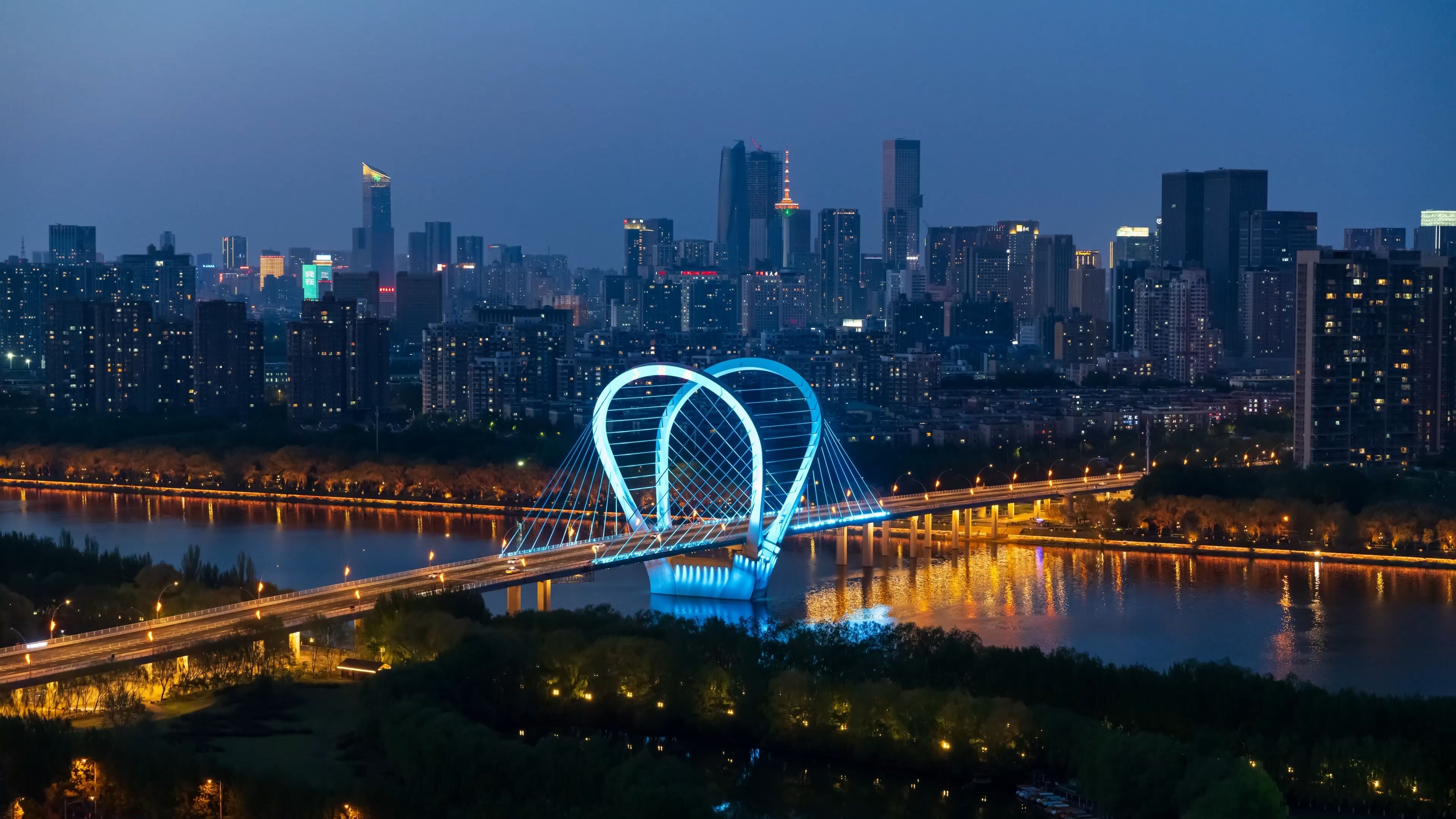 沈阳三好桥日转夜延时与夜景航拍