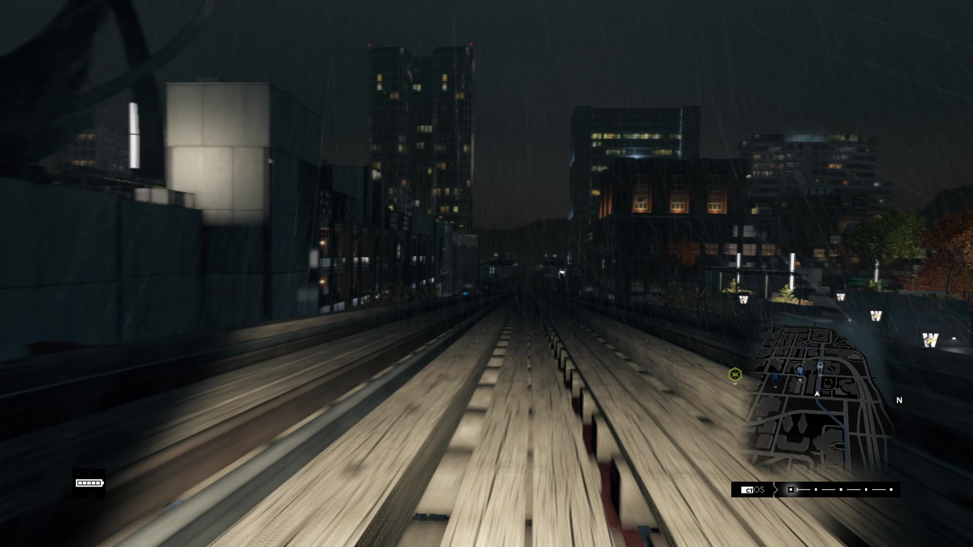 看门狗1最高画质下轨道上的芝加哥雨夜风景