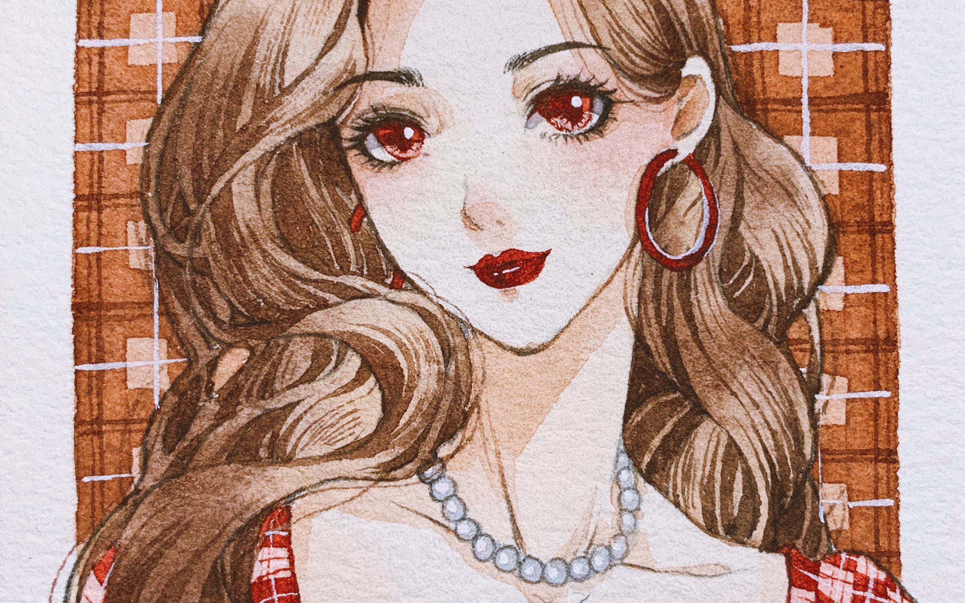 【水彩】一首歌的时间带你看红棕复古美女化妆