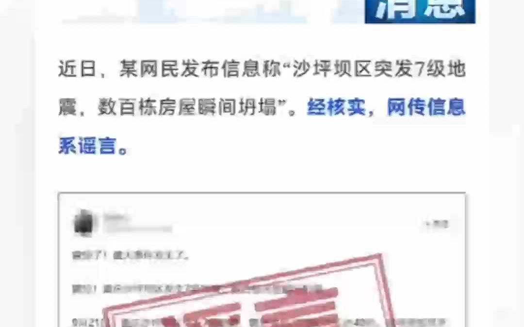 “重庆市沙坪坝区突发地震”系谣言!哔哩哔哩bilibili