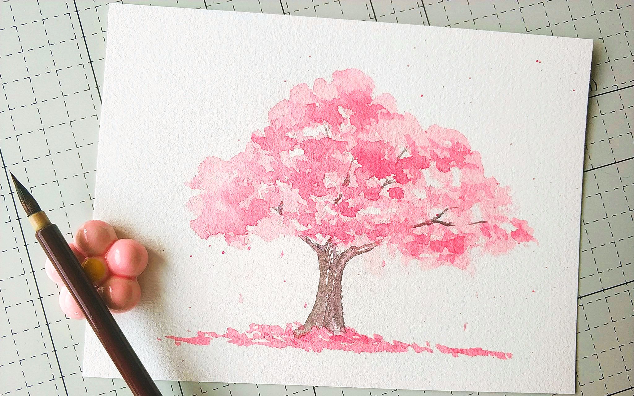 水彩樱花树的画法图片