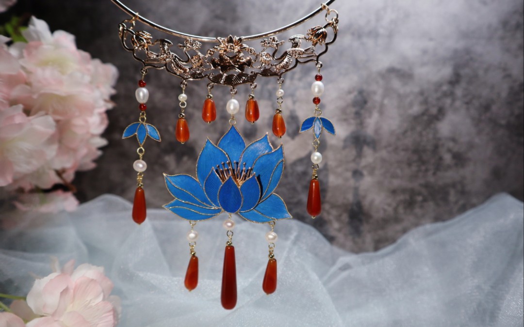 【璎珞】原创仿点翠莲花珍珠玛瑙璎珞圈制作过程