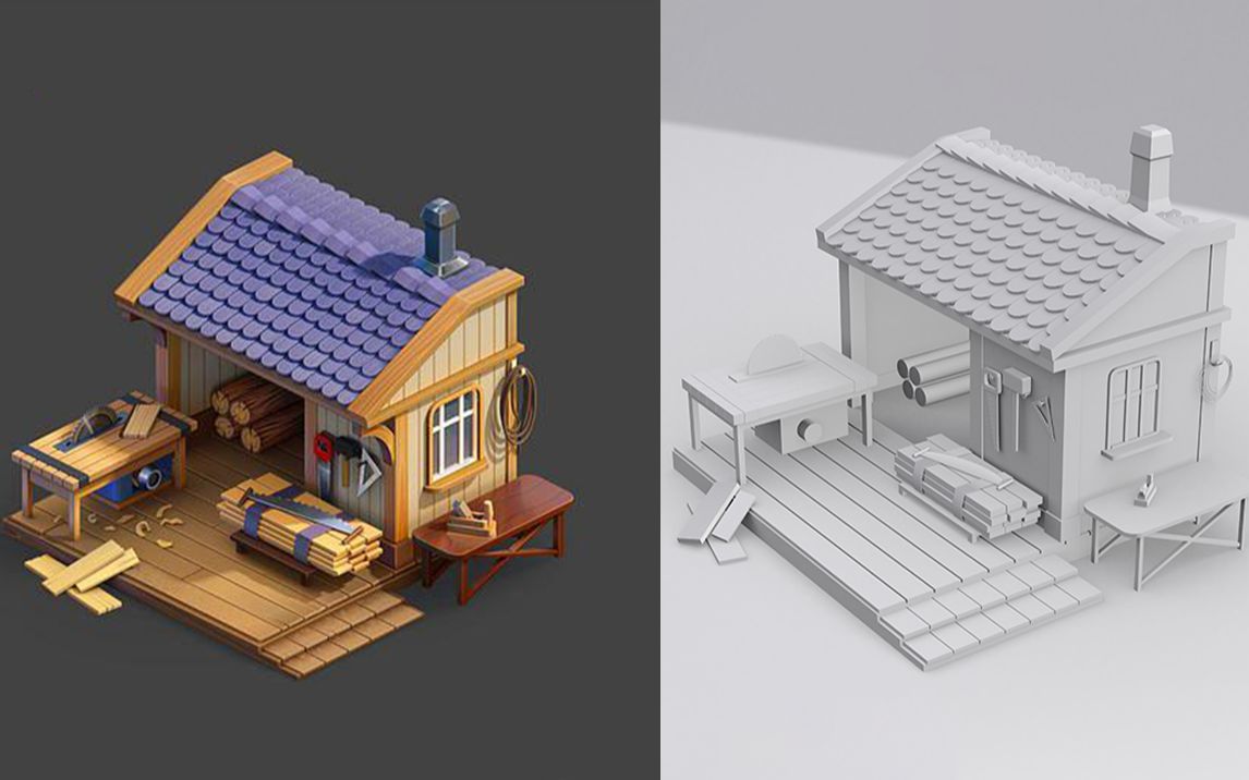 【3dmax教程】3dmax卡通场景模型快速制作,次世代游戏场景道具建模,零