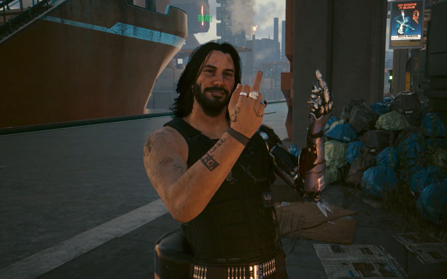 强尼v互相竖中指名场面自存 2077英配