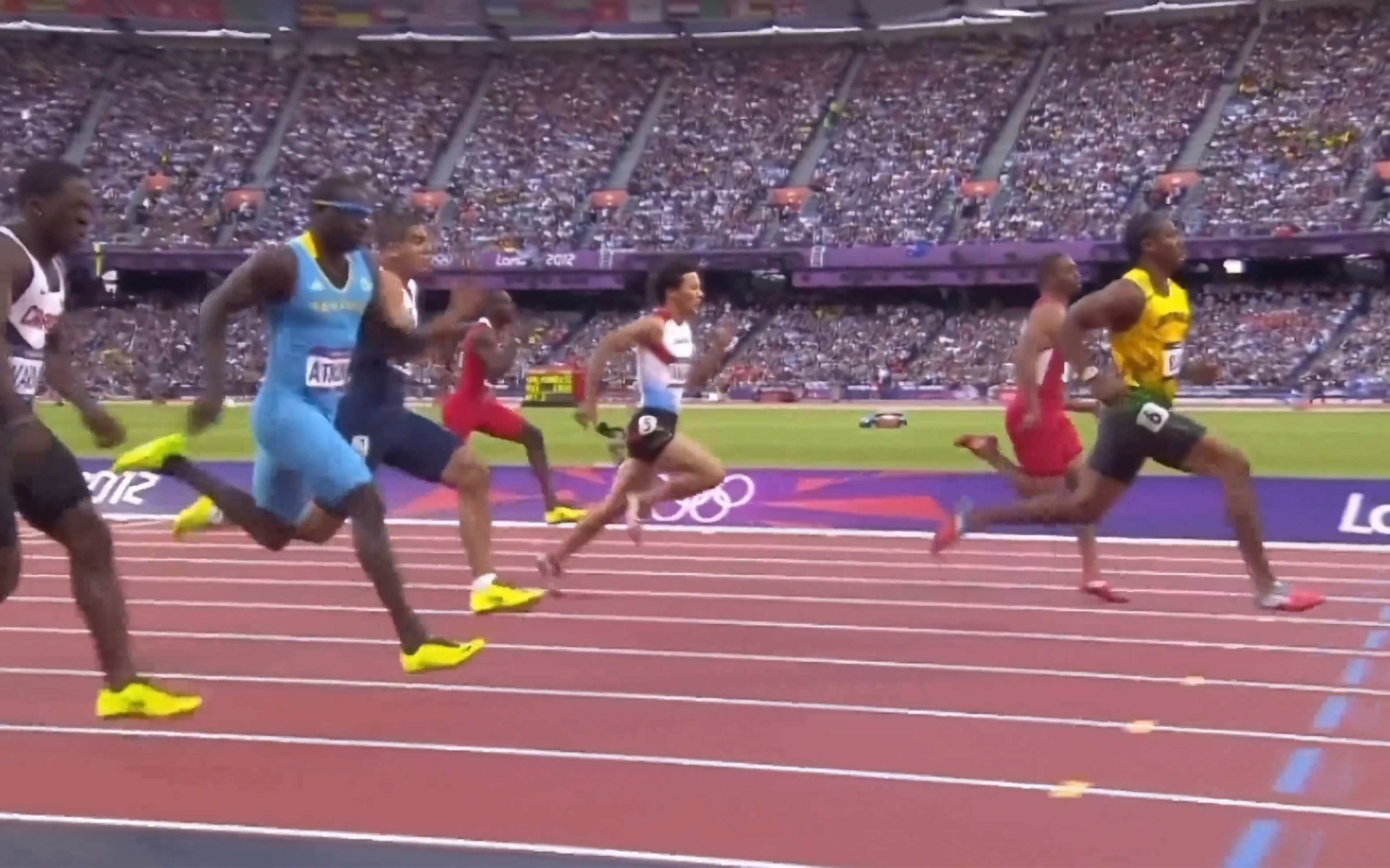 2012伦敦奥运会百米半决赛第三组轨道车