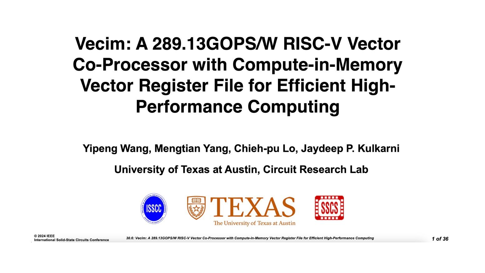 [ISSCC 2024] Vecim: RISCV Vector CoProcessor with ComputeinMemory VRF  HPC哔哩哔哩bilibili