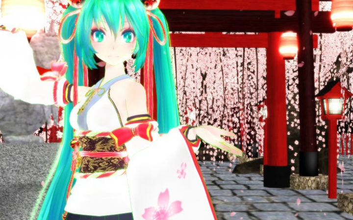 [图]【MMD神的随波逐流】miku殿下一人的樱花神社