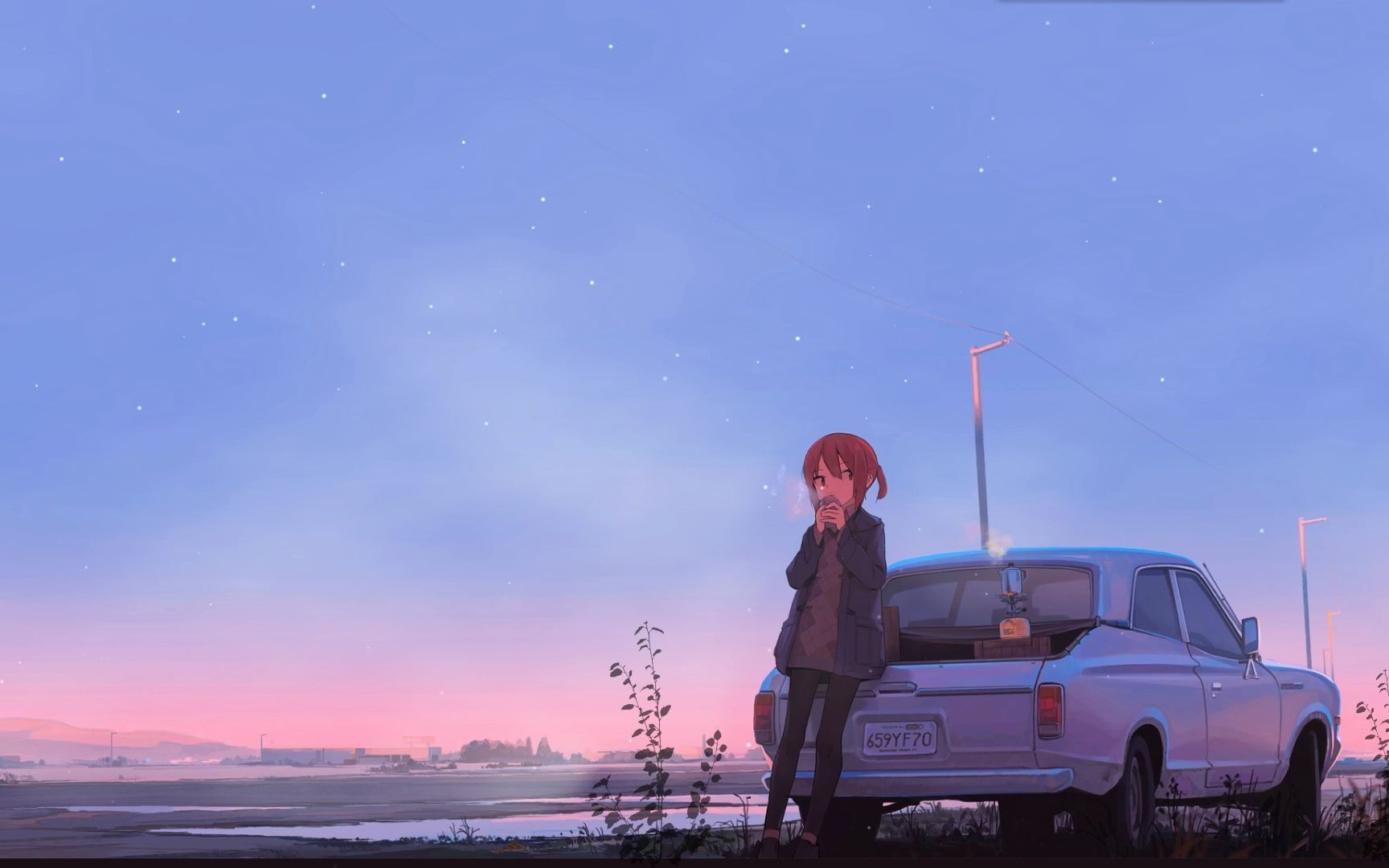 【wallpaper engine】anime snow on a pink sunset