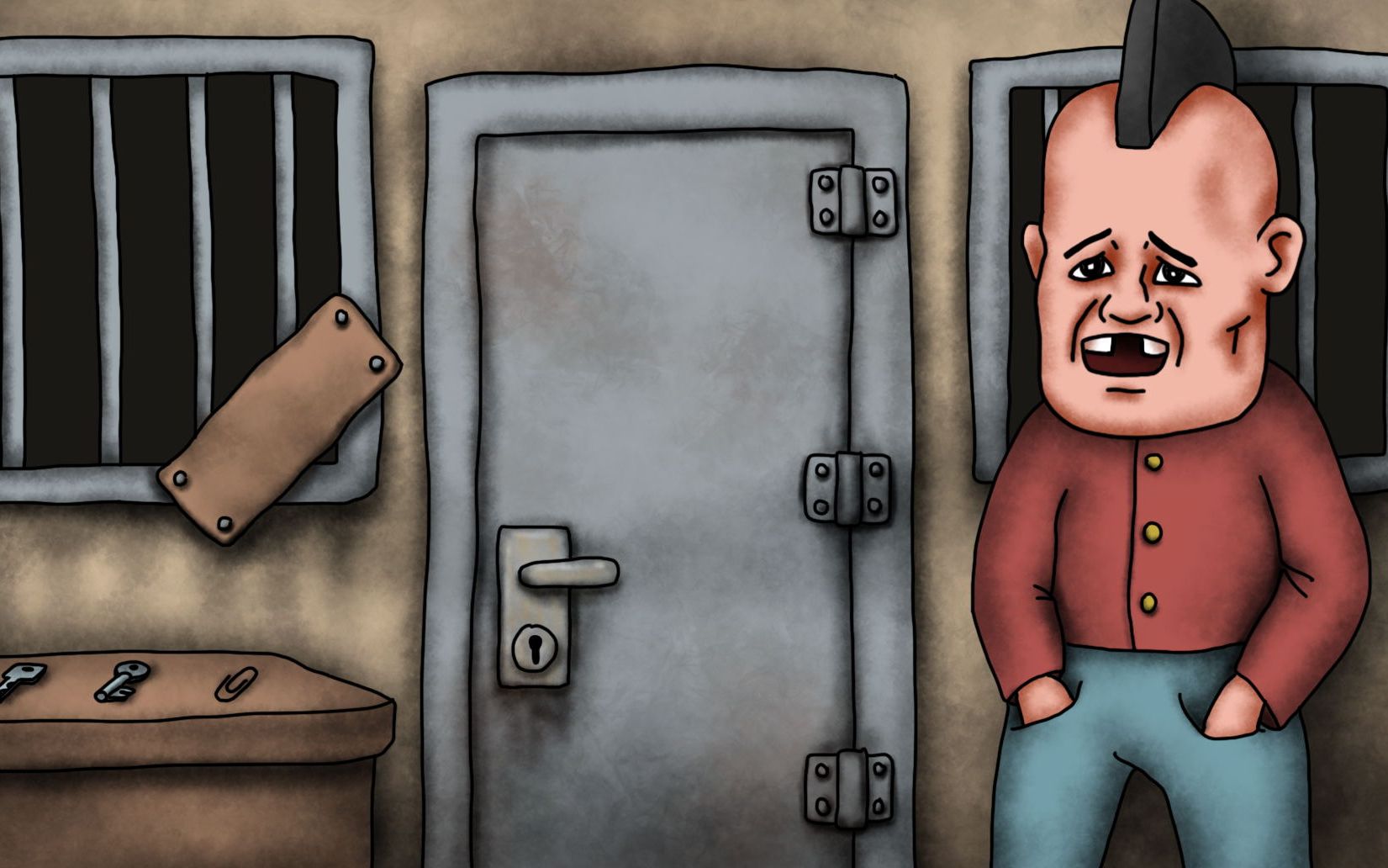 咖子脑力测试:倒霉鬼怎样才能把牢门打开?