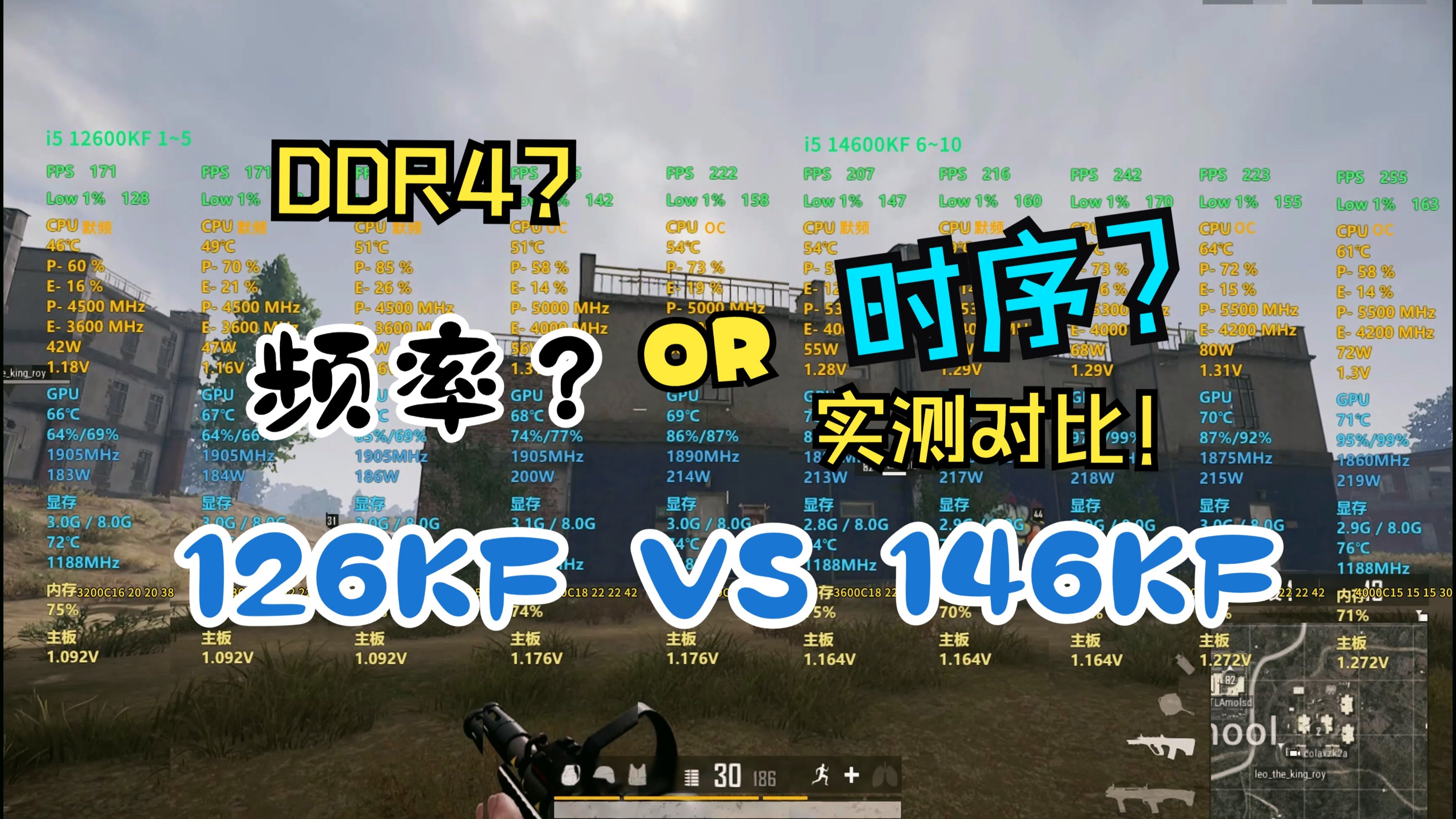 DDR4搭配12600KF以及14600KF在PUBG的帧数表现(显卡瓶颈)