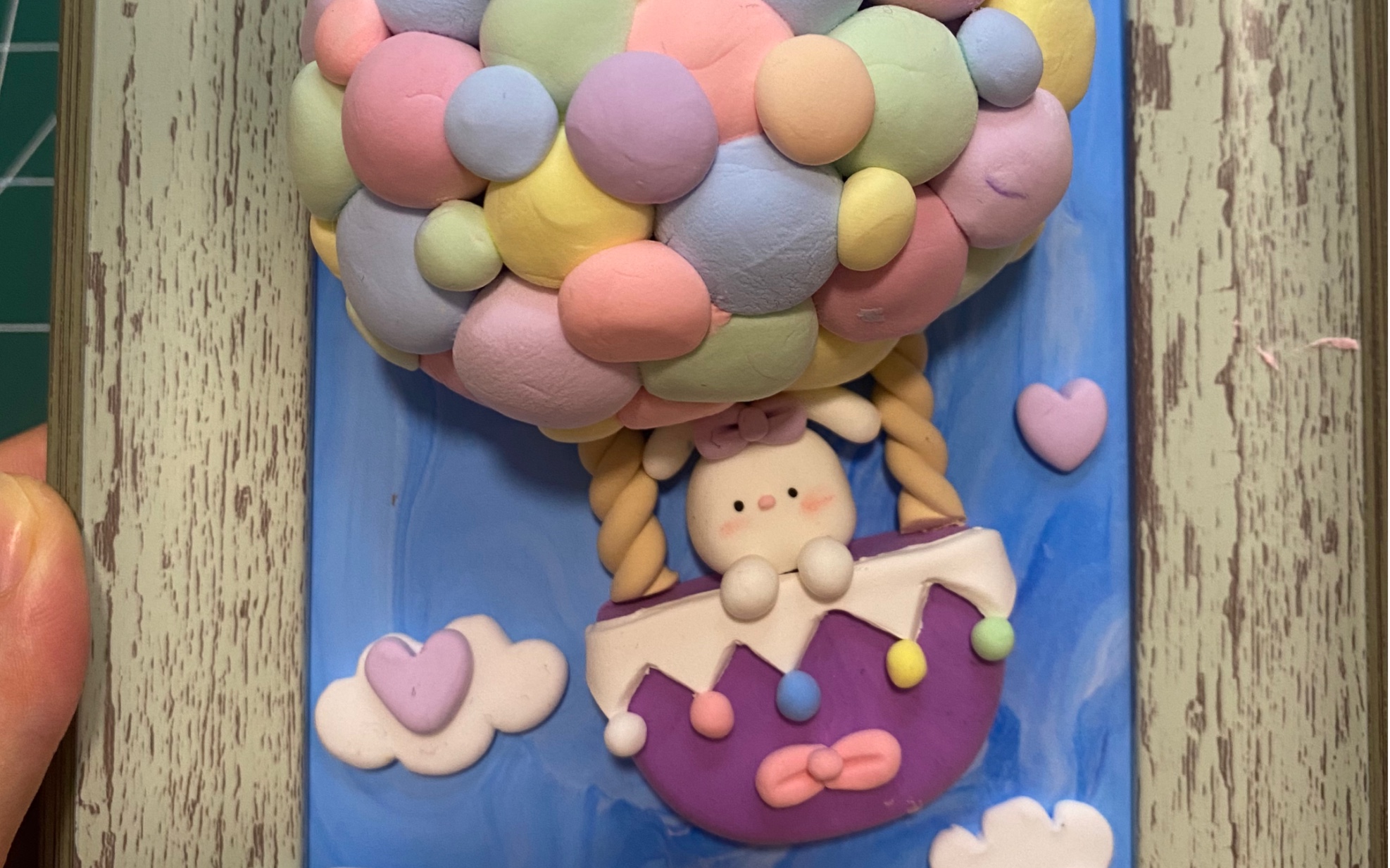 超轻粘土制作一幅好看的粘土画吧,可爱的小兔子热气球