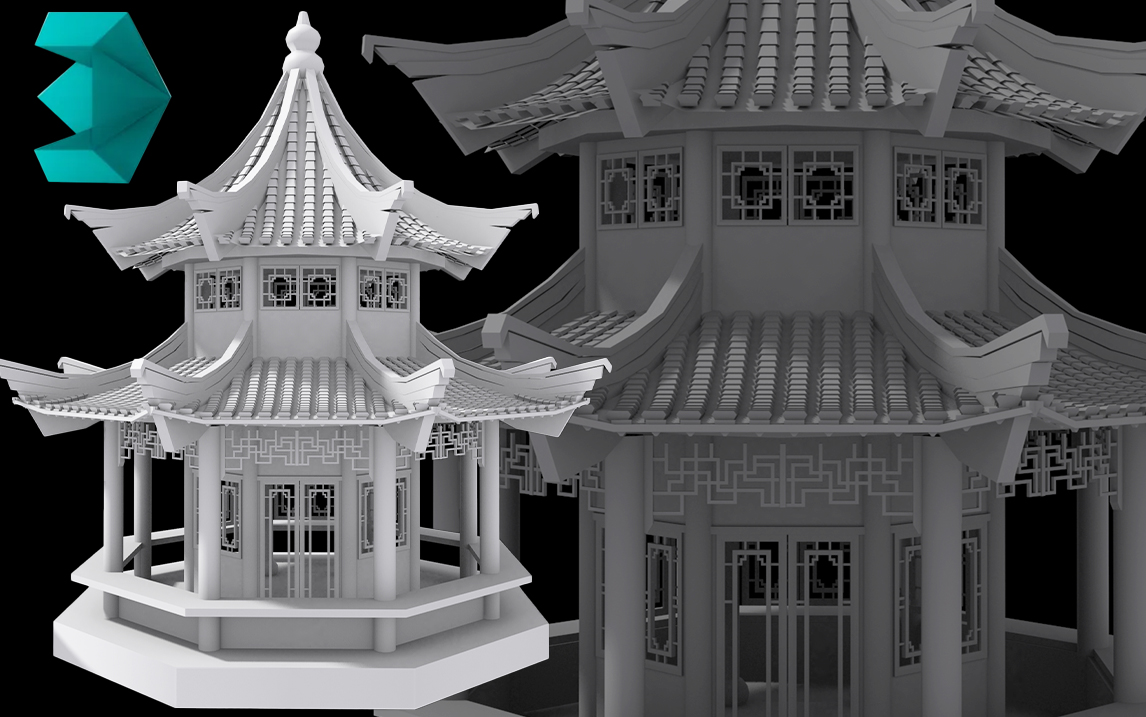 【3dmax场景建模】简单古风凉亭模型布线卡线渲染,古建筑场景建模案例讲解哔哩哔哩bilibili