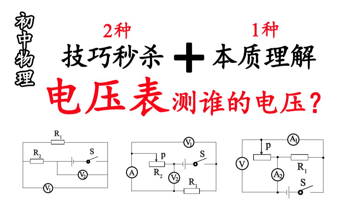 [图]「九上物理」2种技巧秒杀方法+1种本质分析方法，一站式解决电压表测量谁的问题