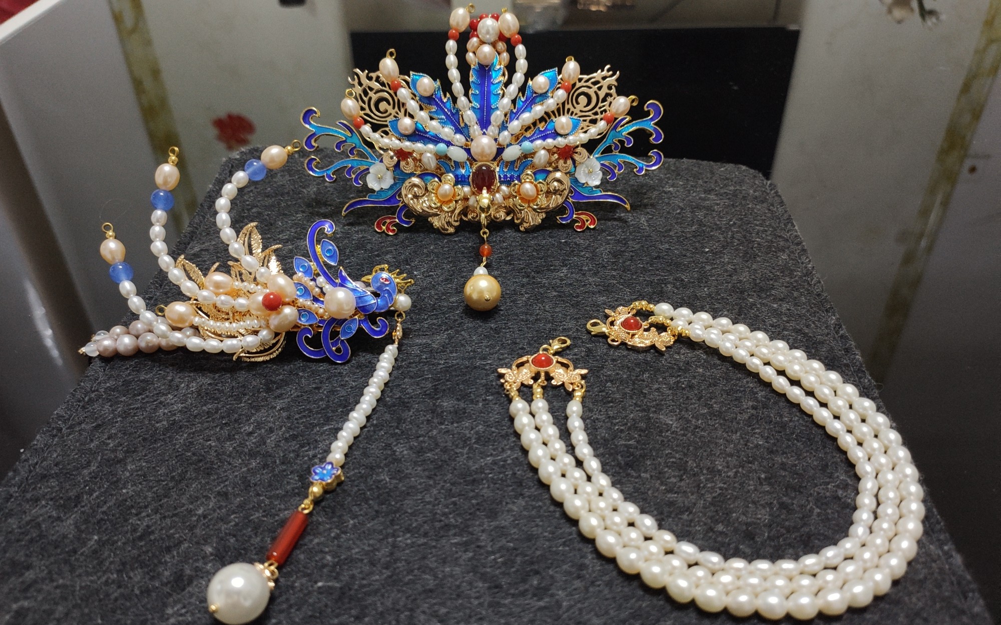 【甜橙开箱】寻簪记 古风发饰 烧蓝发冠 正凤冠 凤仙引 多层珠链 设计