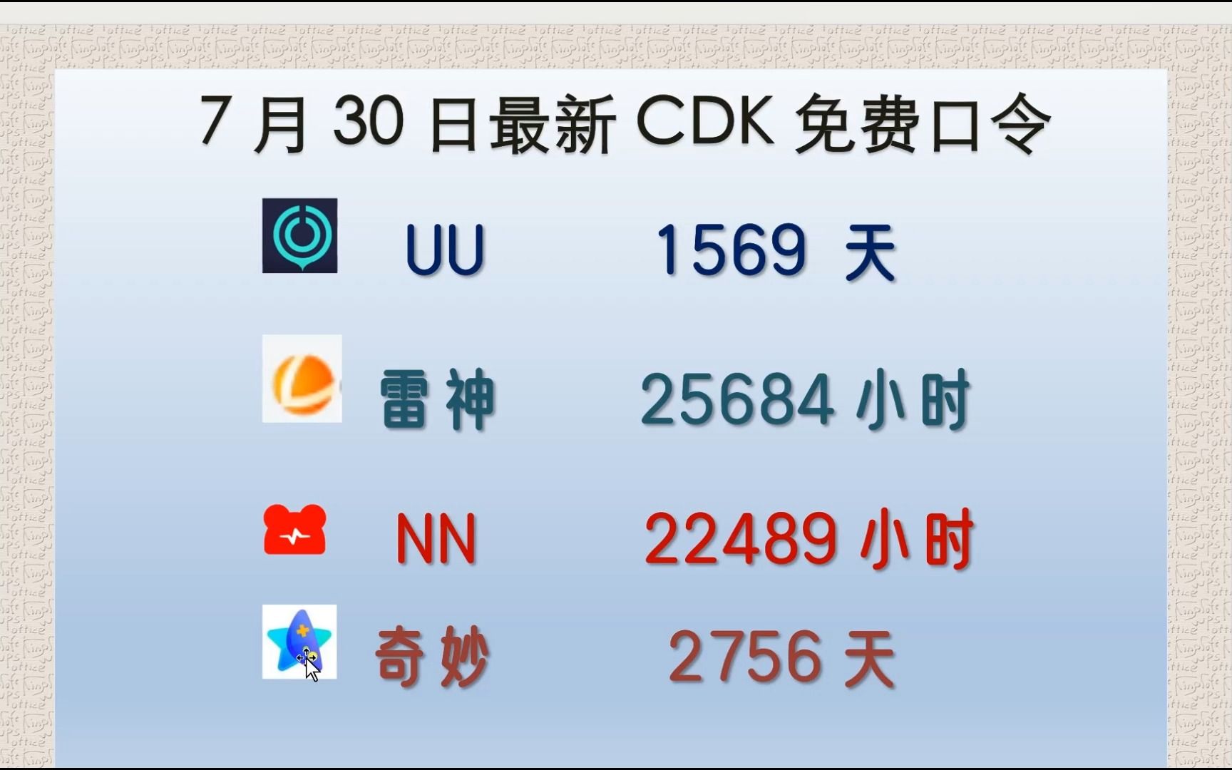 UU7月30免费领取1569天,雷神25684小时!月卡周卡天卡 兑换口令!人人有份游戏资讯