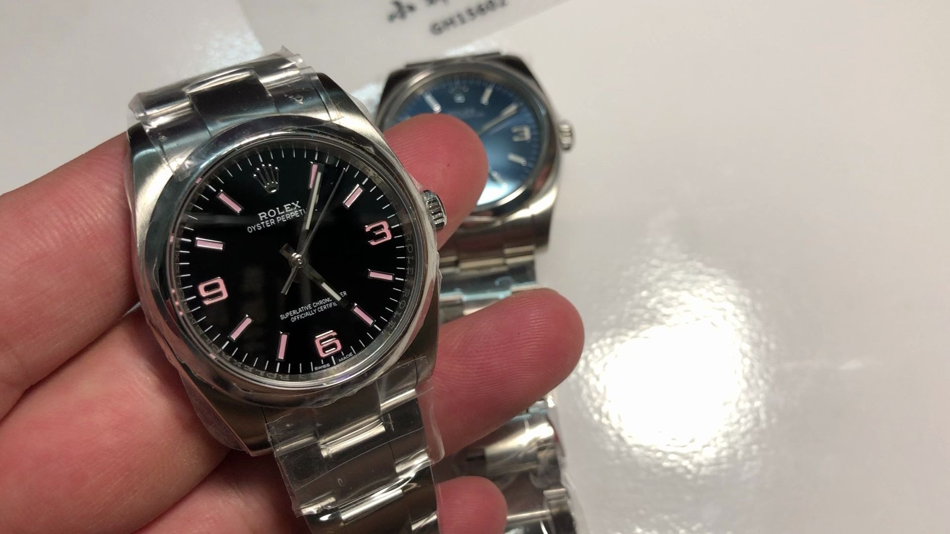 krf新品 蚝式恒动116000 黑盘粉钉 双色夜光 蓝面36mm_哔哩哔哩_bili