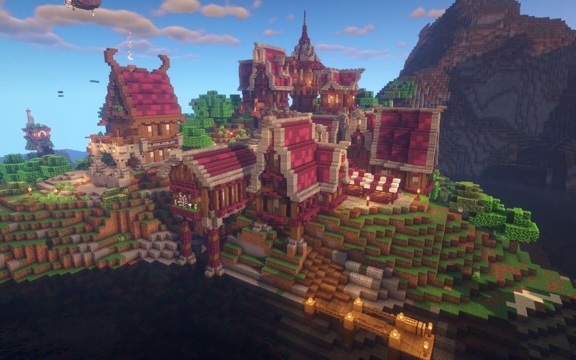 【mc延时摄影】深红色中世纪村庄