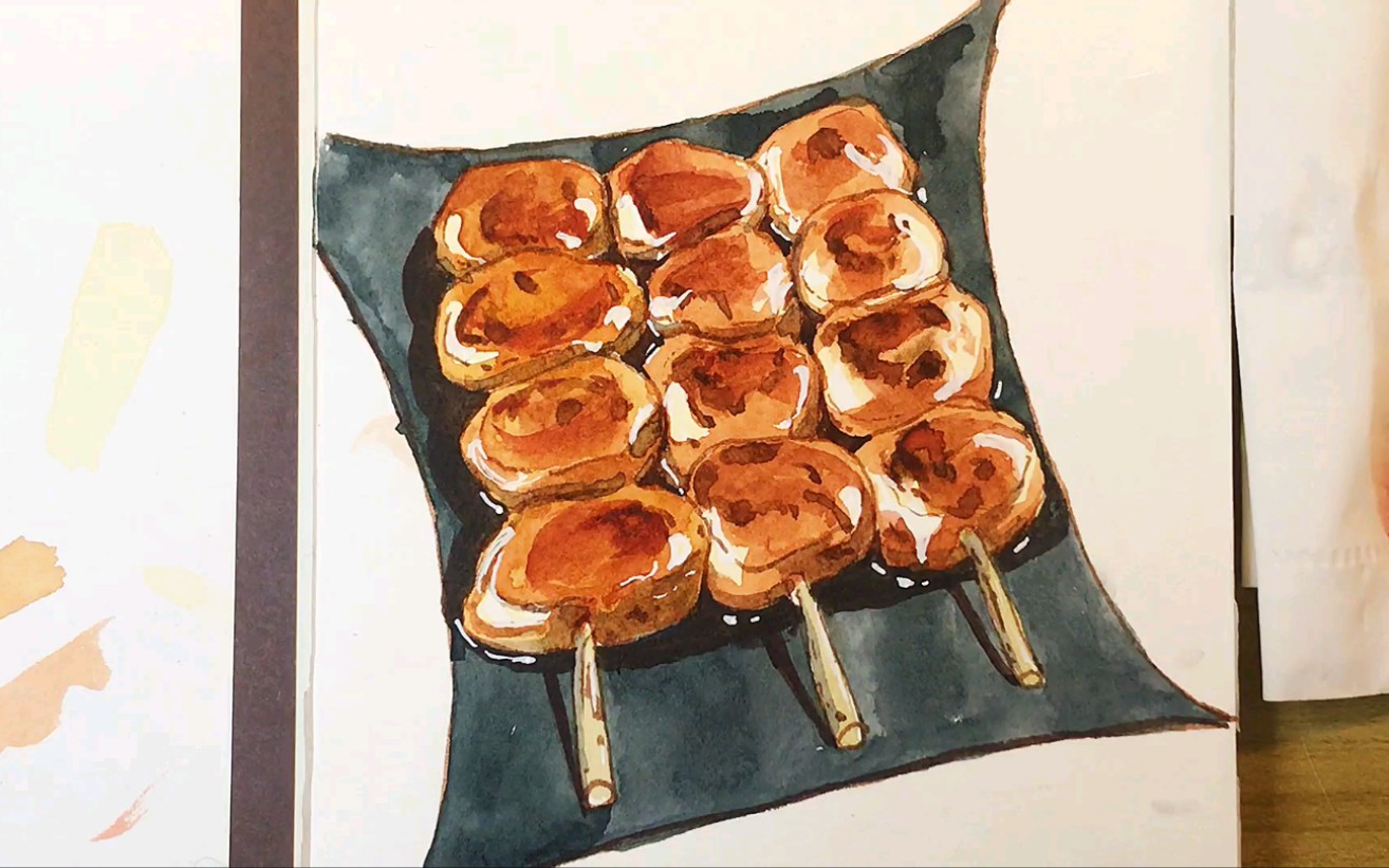 活动作品水彩炸年糕上色过程附简单讲解