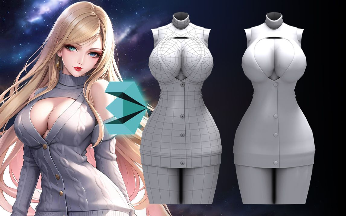 【3dmax人物建模】往大了造,往圆了整!女性人物胸部模型制作教程!