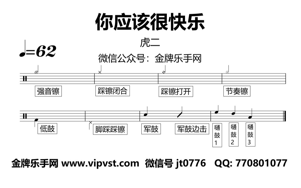 金牌樂手網1052虎二你應該很快樂鼓譜動態鼓譜drumcover無鼓伴奏