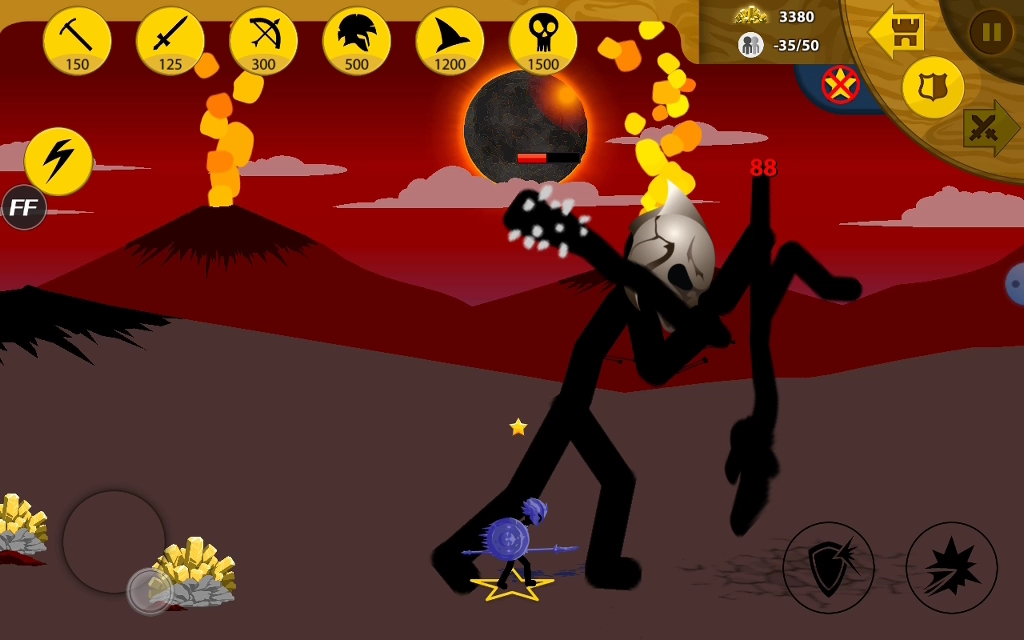 火柴人战争遗产一个二级寒冰矛士单挑疯狂难度boss