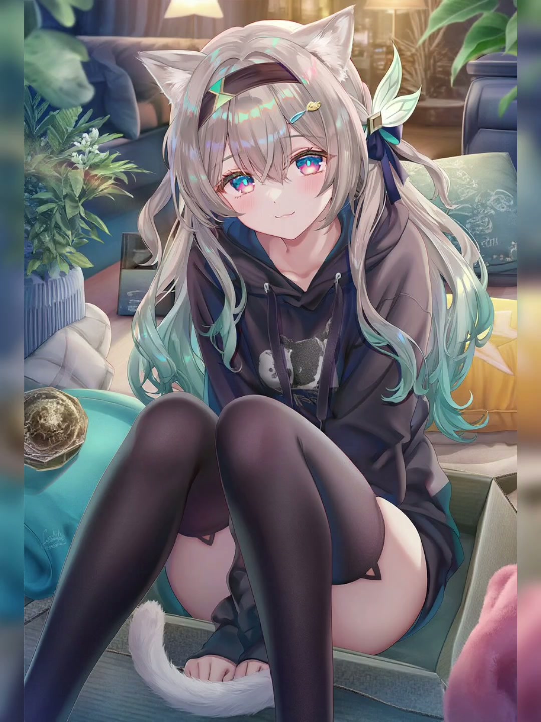 居家少女,猫耳流萤同人图