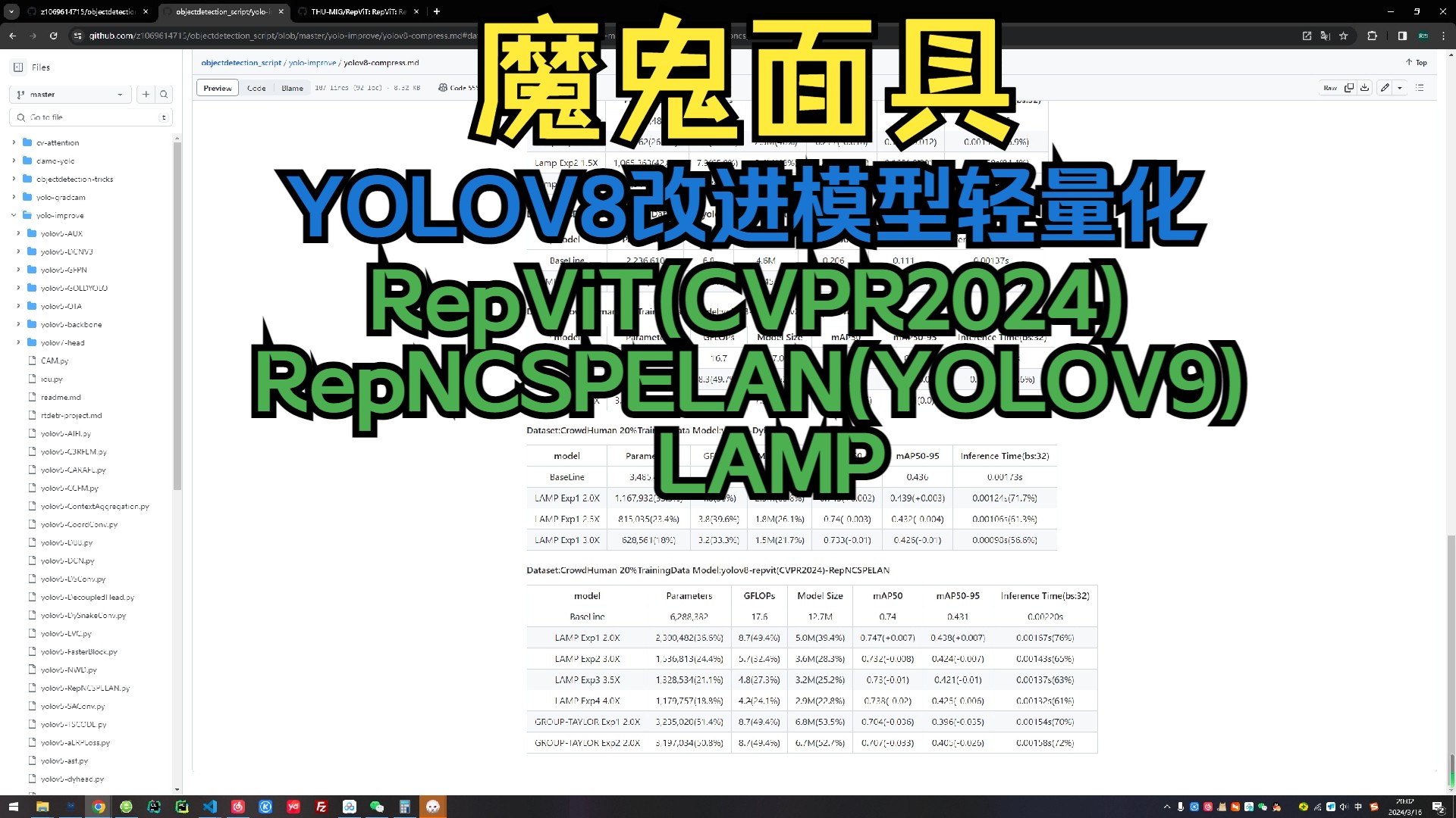 YOLOV8改进模型轻量化示例:RepViT(CVPR2024)+RepNCSPELAN(YOLOV9)+LAMP哔哩哔哩bilibili