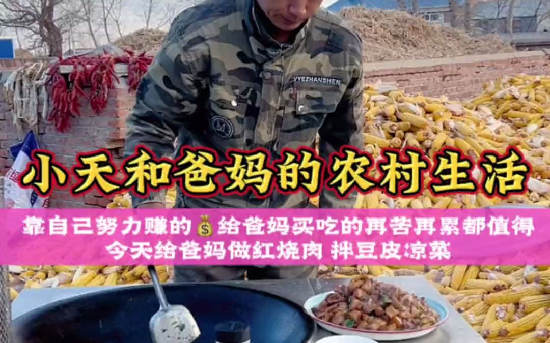 [图]今天给爸妈做红烧肉，拌豆皮凉菜，看爸妈吃的那么香，我真的很高兴，因为这是靠我努力赚来的，苦点累点都值得