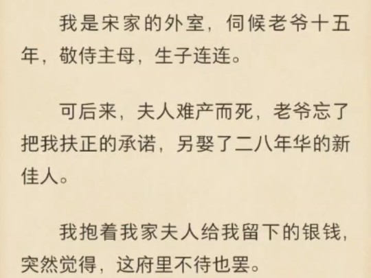 【强推!古言|外室|姐妹|宅斗】我是宋家的外室,伺候老爷十五年,敬侍主母,生子连连.可后来,夫人难产而死,老爷忘了把我扶正的承诺,另娶了二八年...