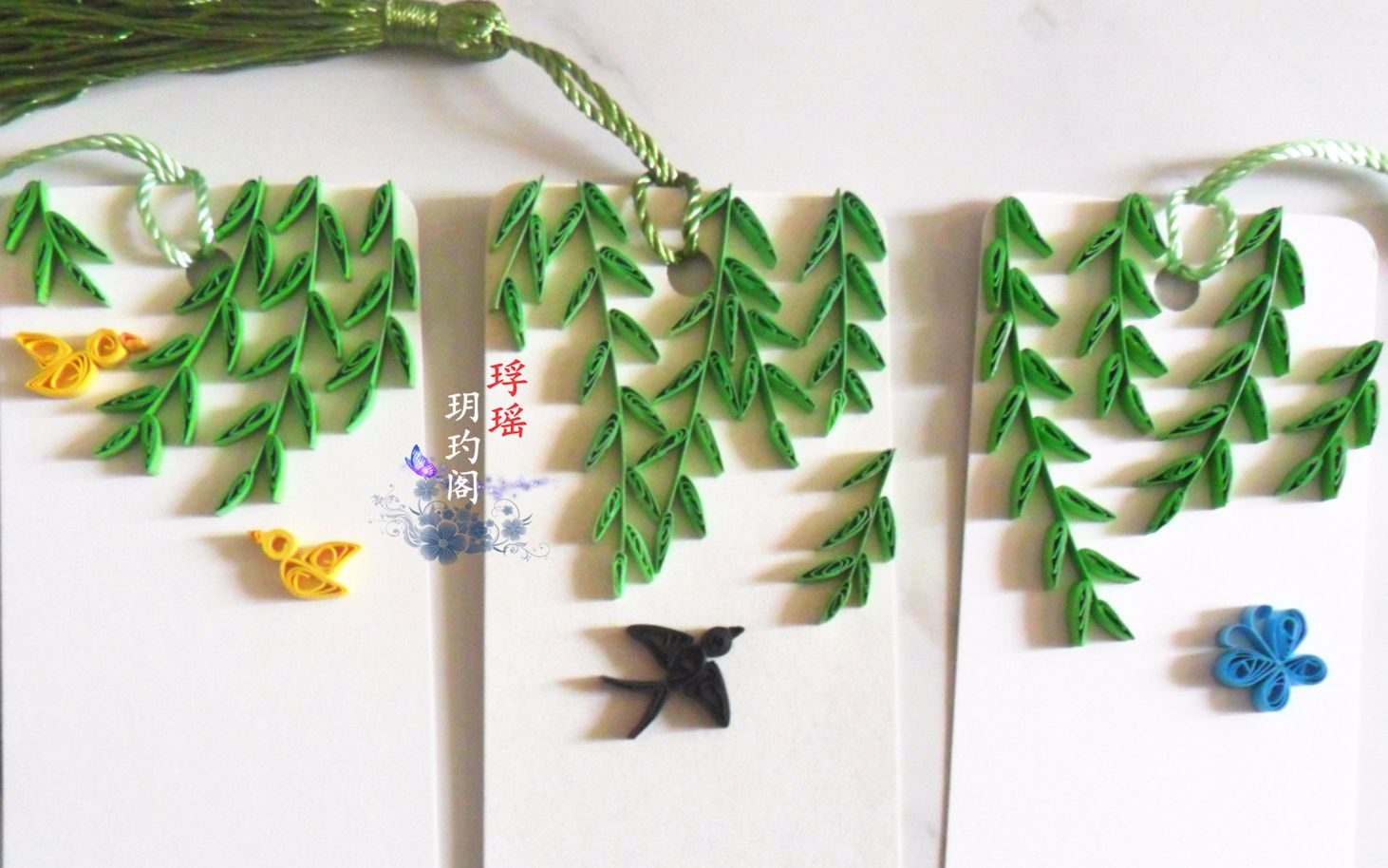 【玥玓阁】视频教程【随意衍纸】7 杨柳 书签_哔哩