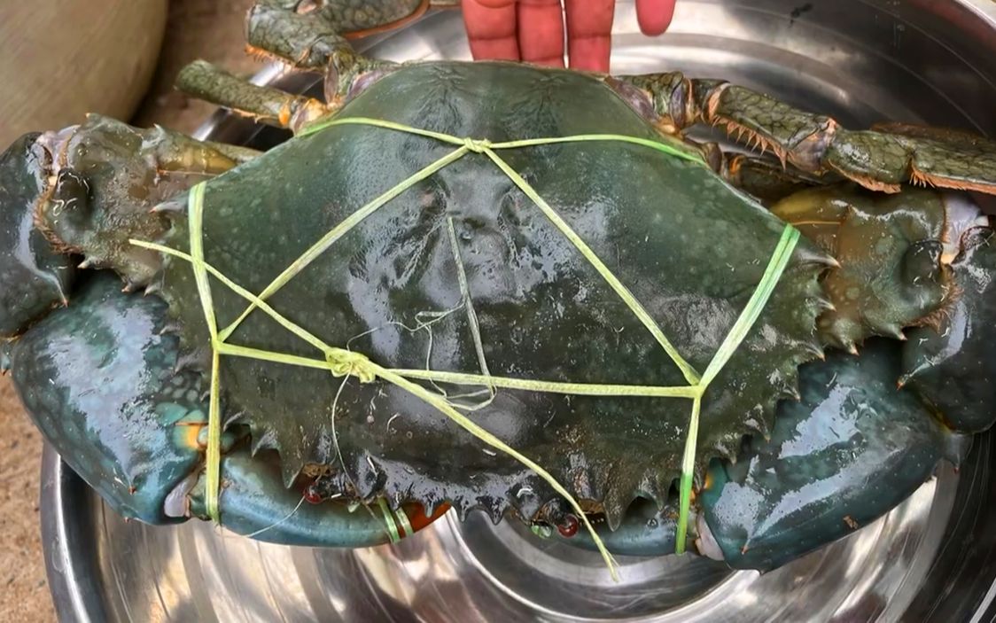 4斤重的野生大青蟹,见识一下印度人是怎么杀的,真是开眼界了