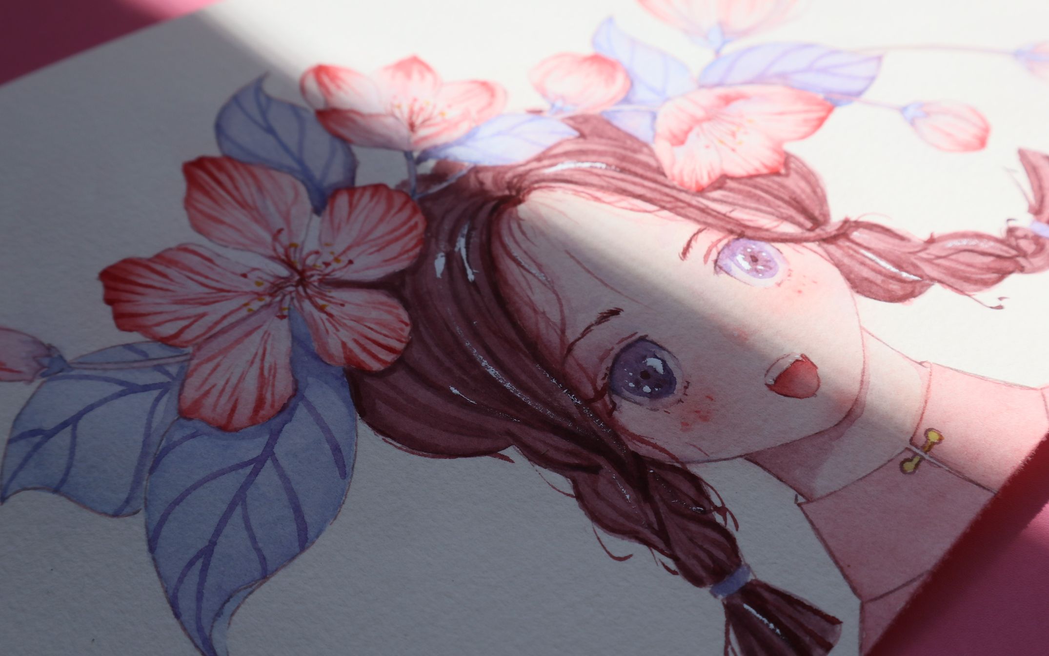 【水彩】花与少女~海棠花