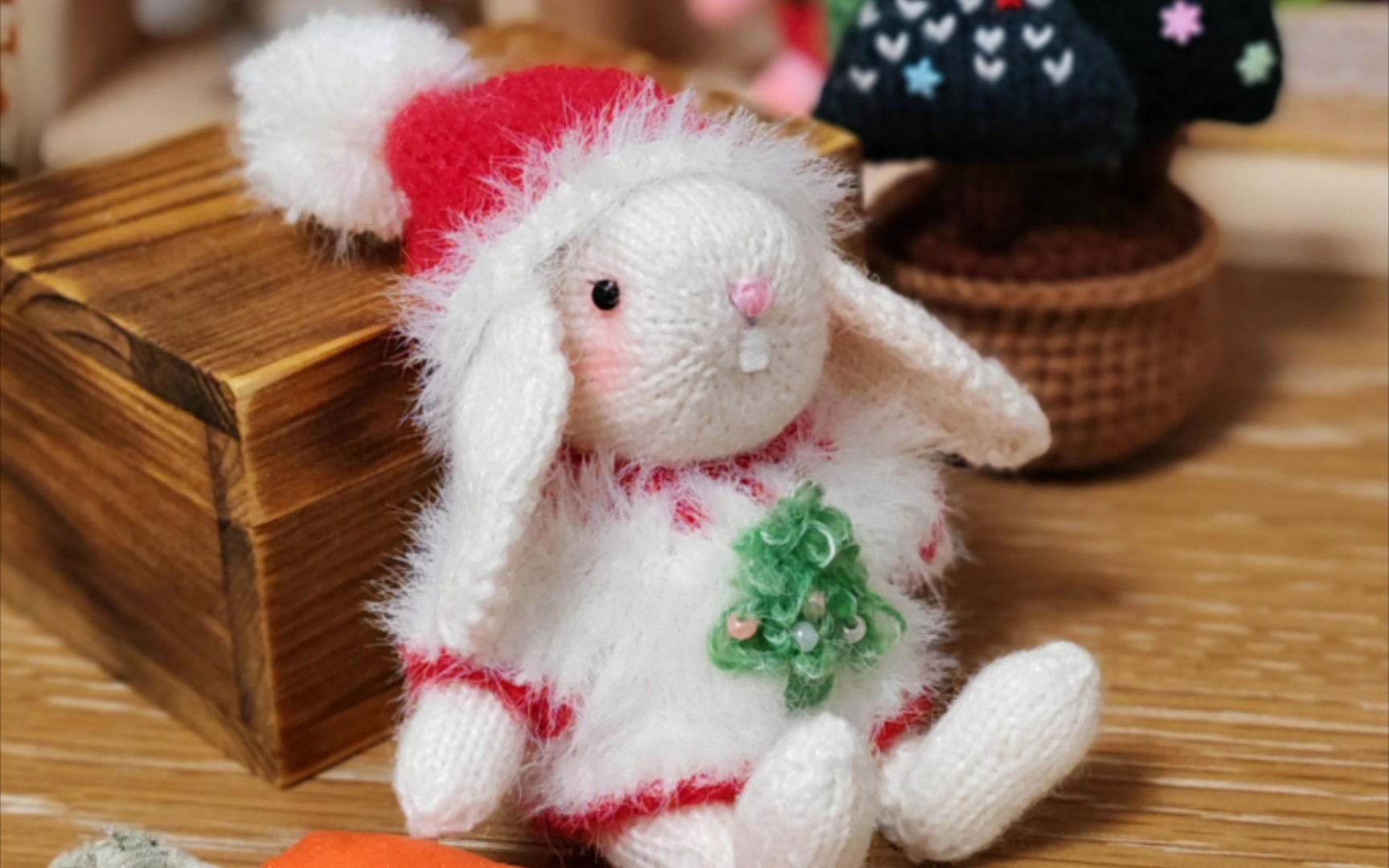 棒针玩偶:圣诞小兔