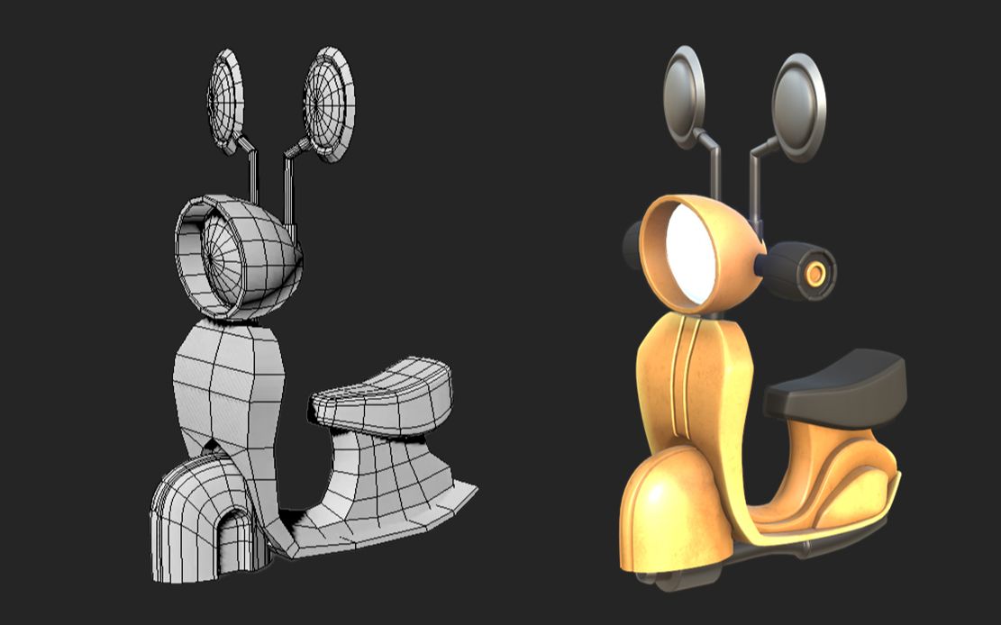 3dmax道具建模:零基础简单小摩托建模教学,3d载具建模案例