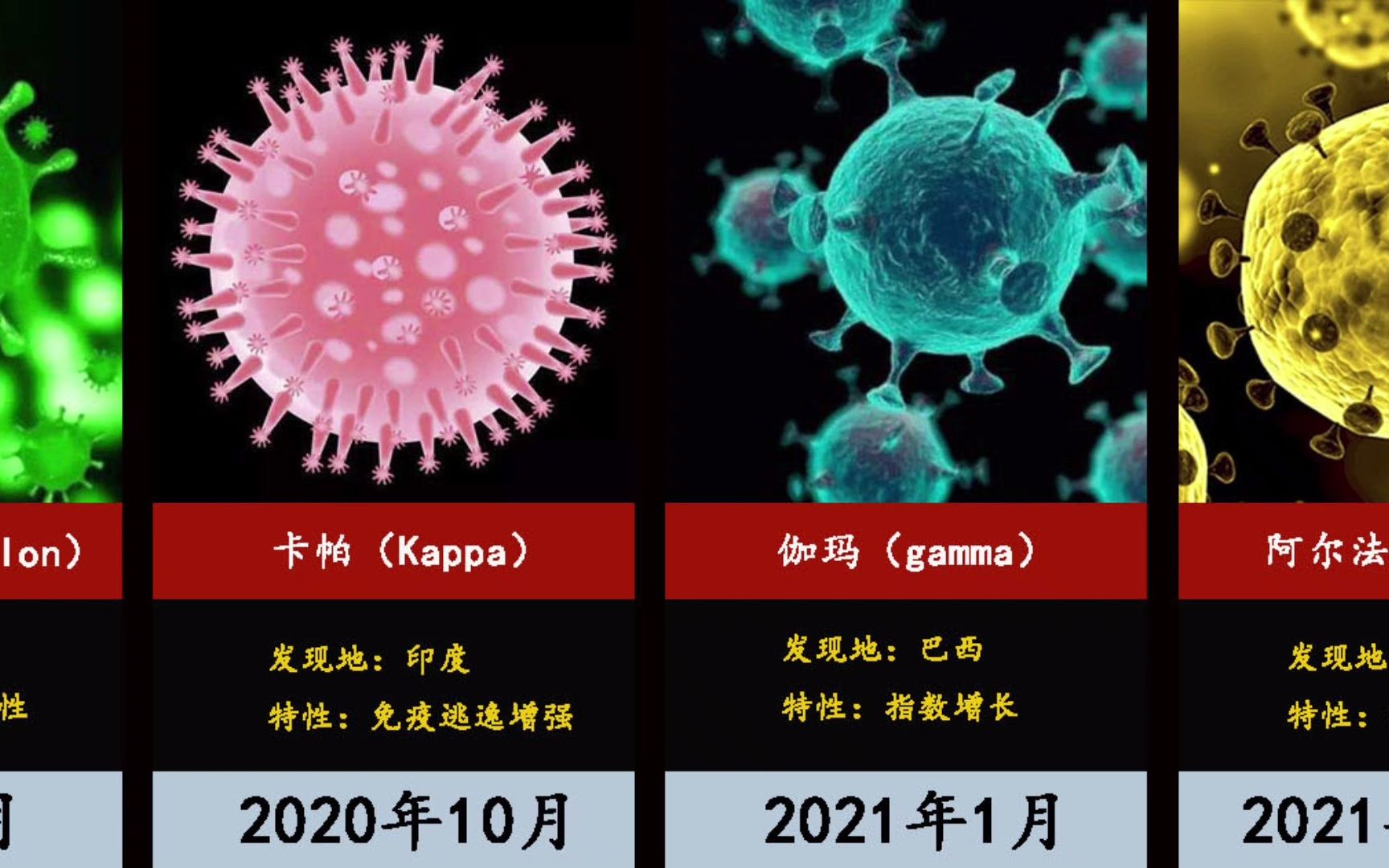 [图]新冠病毒变异毒株特性、发现地、发现时间