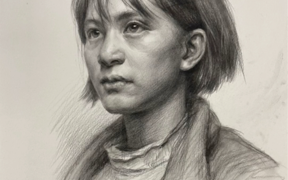 【素描头像教学】四分之三女青年自然光,详细作画步骤和注意事项.