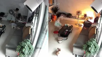 充电器屋内突发爆炸起火，女子吓到尖叫后退，下一秒冷静拔插头