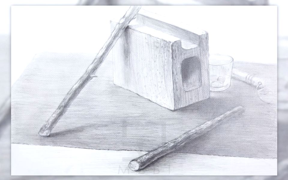 【 在日艺术留学生】日式素描示范——青砖和木棍