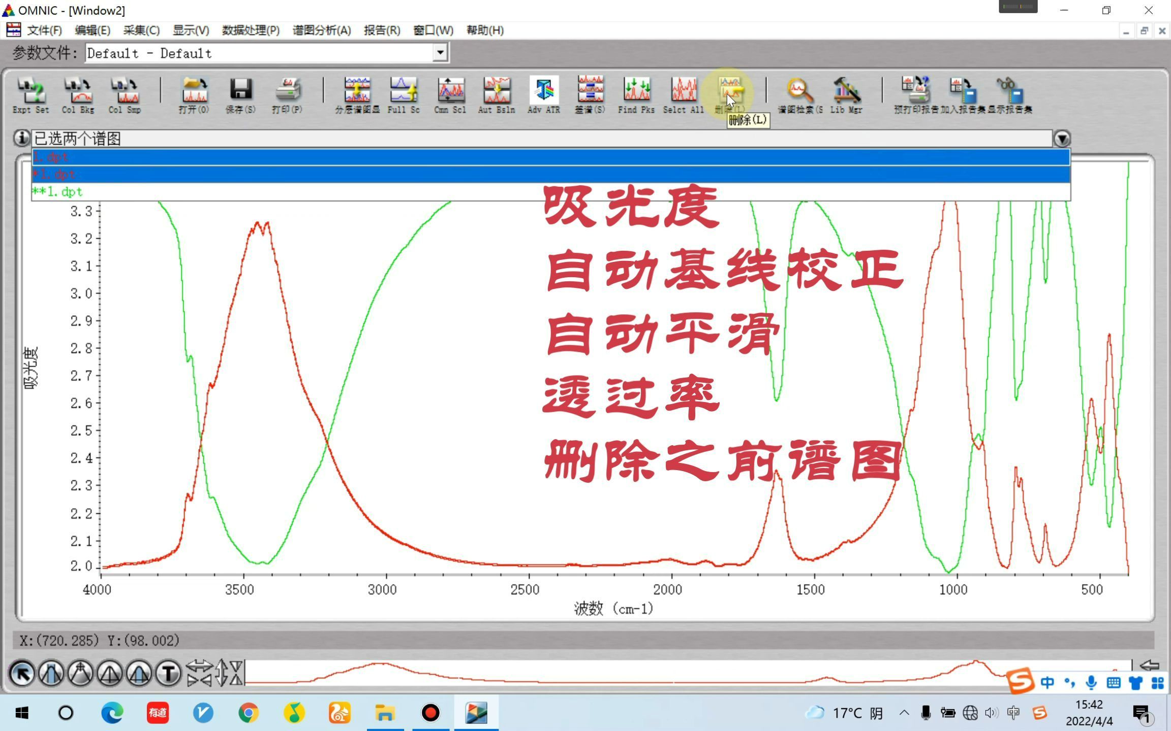 如何用OMNIC软件处理红外数据的基础教程,简单易懂的红外谱图处理方法,红外数据的基线校正,谱图平滑,标峰,红外数据库的对比哔哩哔哩bilibili