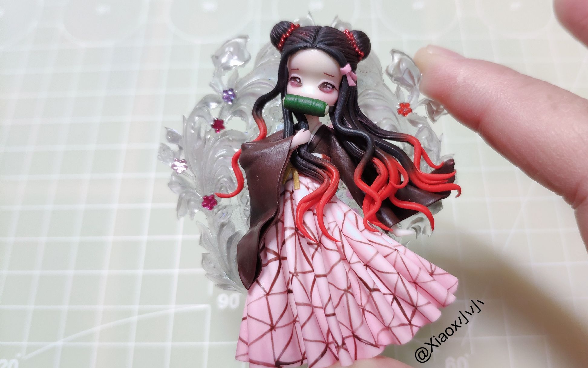 粘土鬼灭之刃之祢豆子设计了一套汉服造型丸子发型手工就是可以为所欲