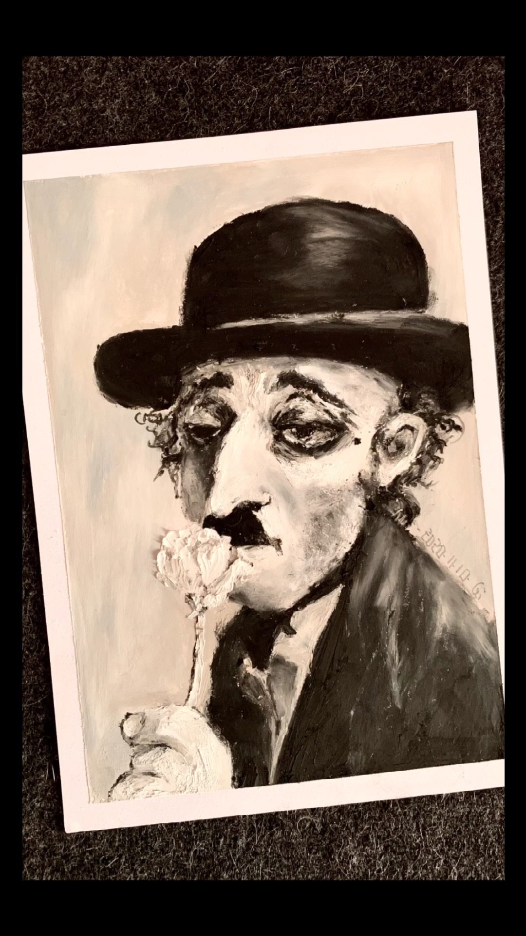 油画棒卓别林手绘过程油画棒油画棒