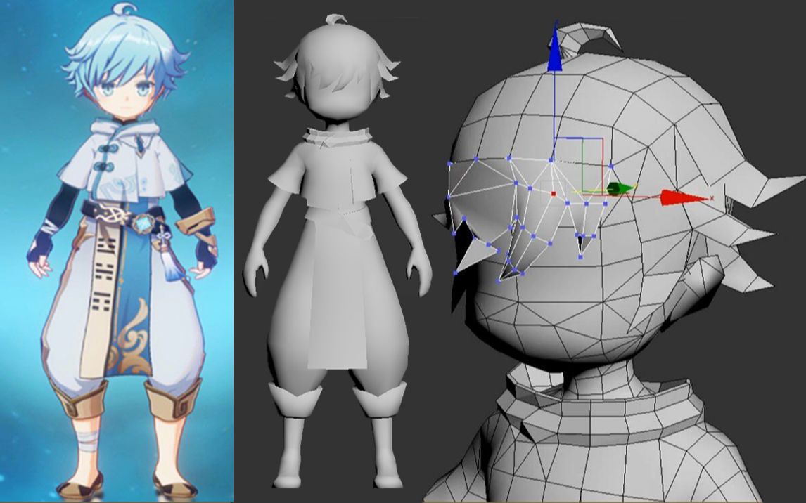 制作动漫男主模型,男性五官布线技巧,3d建模手绘全流程建模教程_哔哩