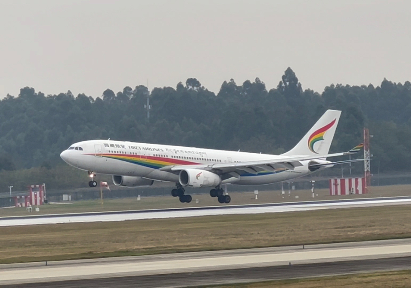 西藏航空a330降落成都双流国际机场ctu