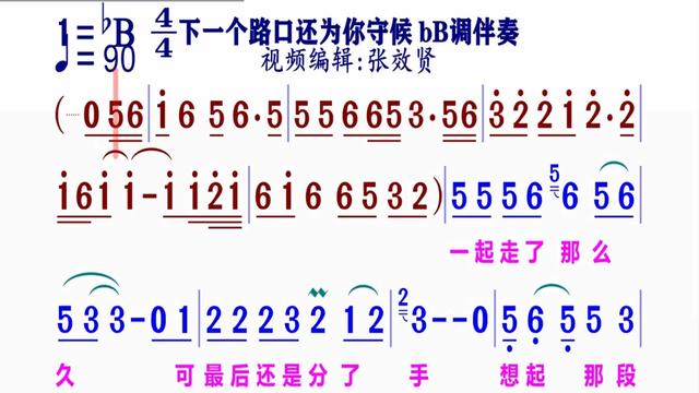 《下一個路口還為你守候》動態簡譜bb調伴奏,完整版請點擊上面鏈接