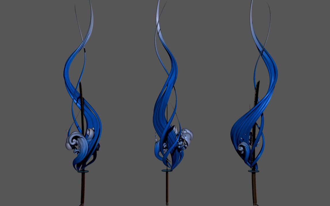 【maya教程】《鬼灭之刃》炭治郎水之呼吸武器特效3d模型制作,手办