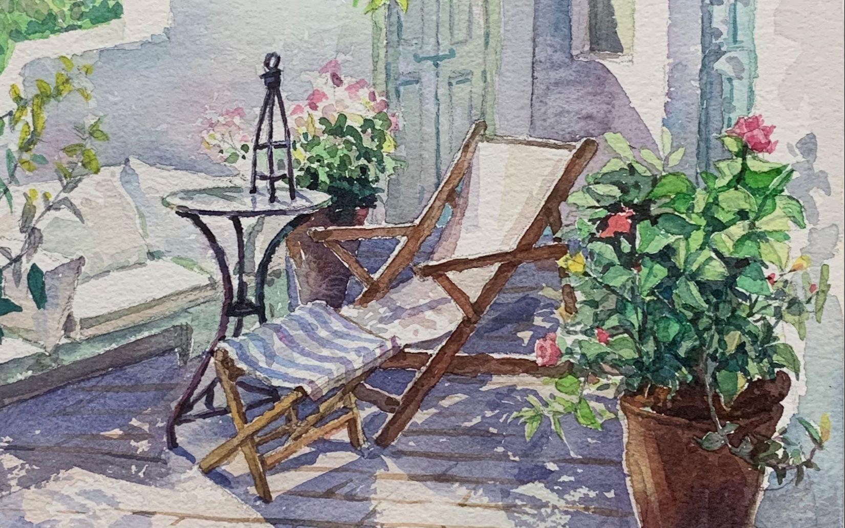 【水彩】水彩技法并置法之阳光小院