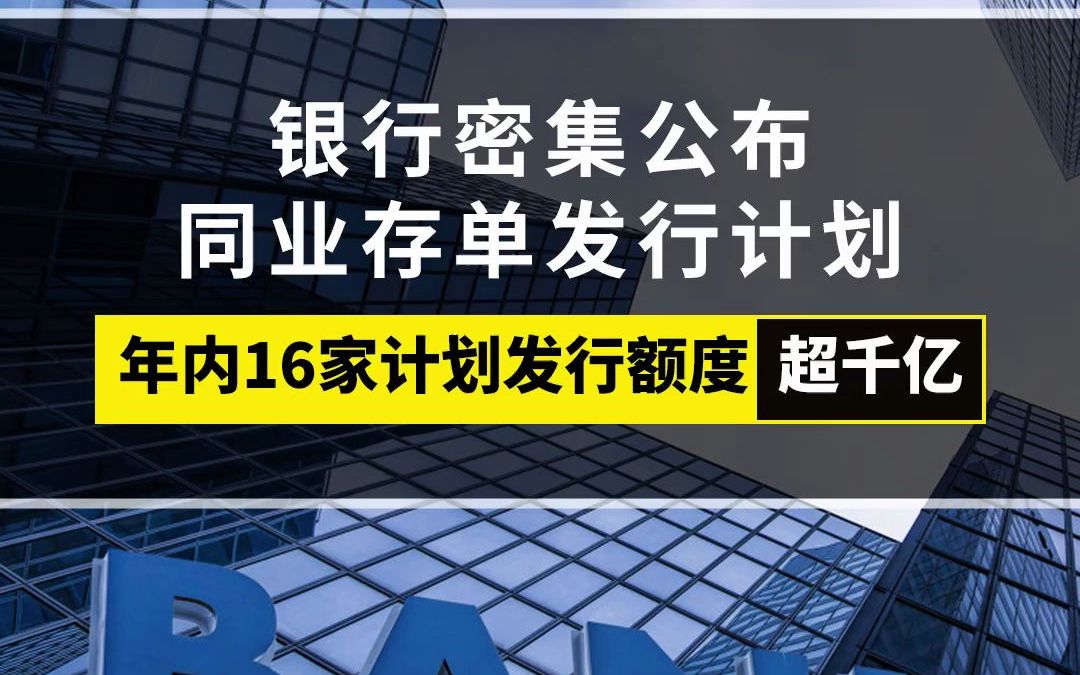 银行密集公布同业存单发行计划 年内16家计划发行额度超千亿哔哩哔哩bilibili