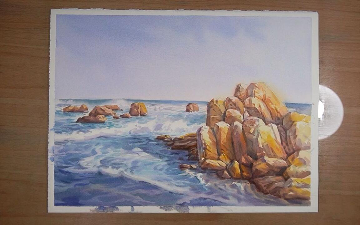 ◆絵画◆「白崎海岸」河井達海氏作　真作/油彩画/風景画/静物画/油絵/海景画/額 水彩画海边风景画海水和岩石画法教程_哔哩哔哩_bilibili