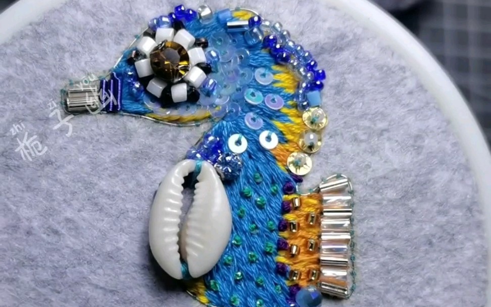 【刺绣】自由绣蓝色小海马一只